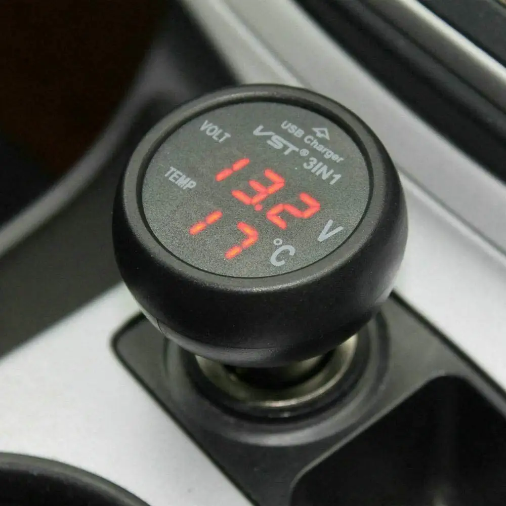 Three in One Multifunction LED Dual Digital Voltmeter Tester, Car Voltmeter thermometer car temperature gauge universal