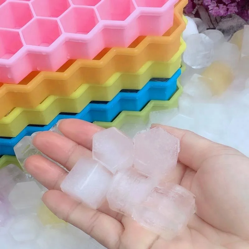 silicone mould High quality silicone food grade ice lattice 37 honeycomb candy box with lid making mold Quick-release ice tray