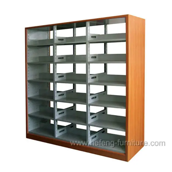 Library Furniture Wooden Plate Rack Shelf Modern Bookshelf Design Double Sided Book Rack