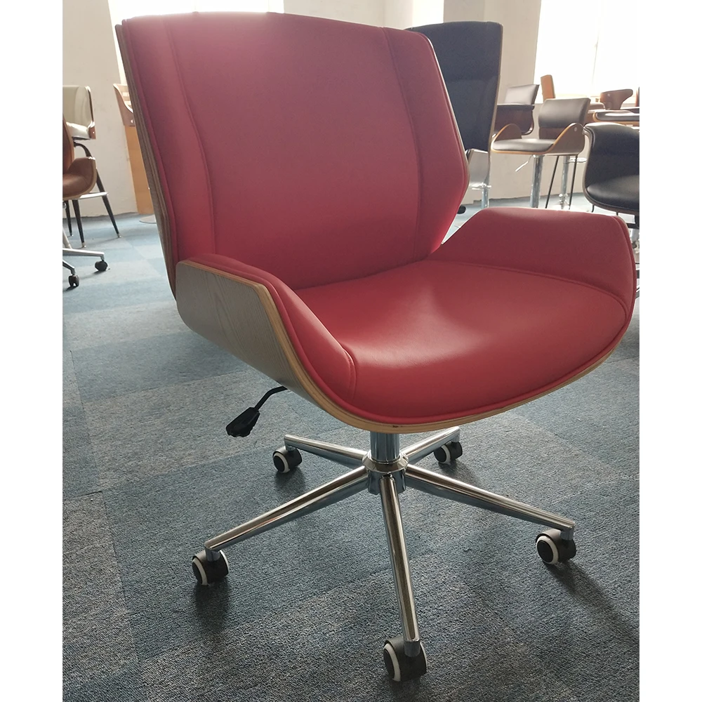 PC ergonomic Walnut bent wood low back aluminum base staff office chairs or conference chairs