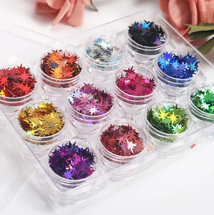 SZNS31 super thin nail art sequin colorful autumn maple leaf nail flake decorations for salon