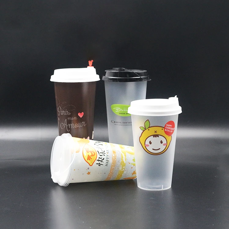 Custom Design Biodegradable Take Away Disposable PP Plastic Juice Cups and Lids