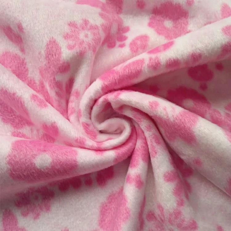 
China suzhou product polar fleece velvet fabric with printing pink flower pattern for baby used and bedding article 