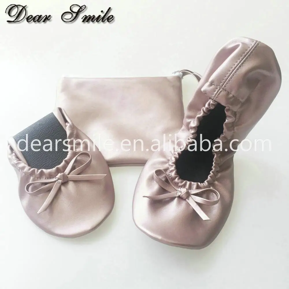 Low price ! Sweet ladies folding shoes roll up ballerina shoes in bag for wedding party