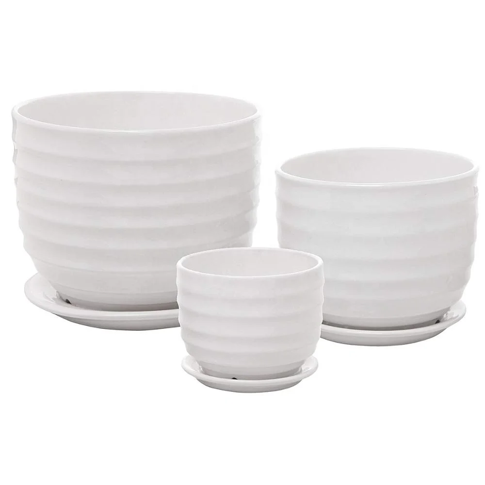 Set Of 3 Small To Medium Sized Round Modern Ceramic Pot