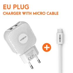 MOXOM Dual USB Charger EU Plug Travel Adapter With Cable for iPhone Charger