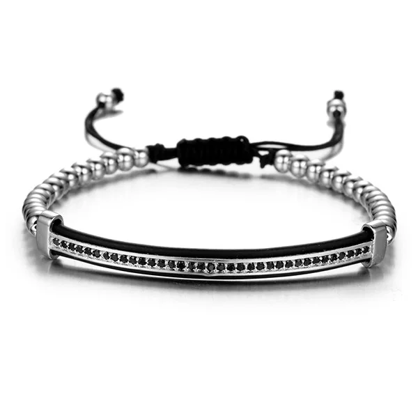 4mm Adjustable Anil Arjandas Bracelet Copper Bead Bracelet Micro Pave CZ Bending Rod Charm Macrame Bracelet