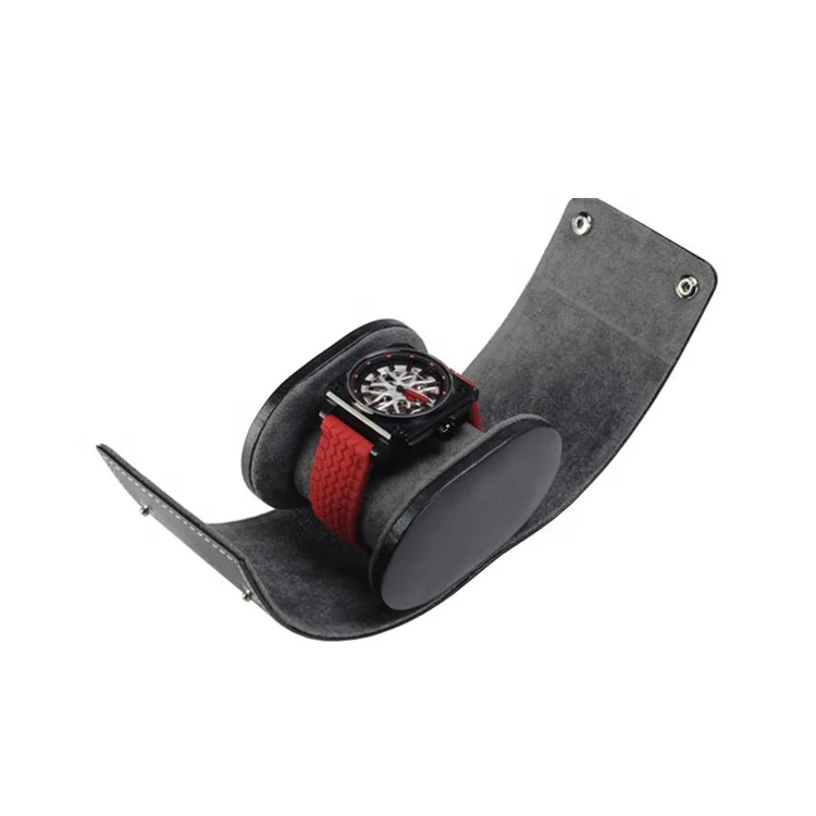 Genuine leather unique design single watch roll travel case