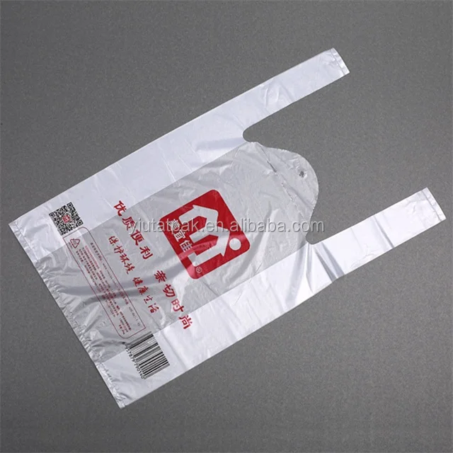 Supermarket degradable plastic white bag vest handles bags Singlet t shirt shopping plastic bags for walmart