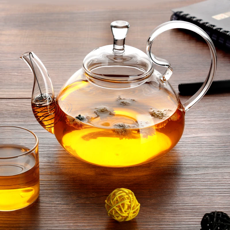 Glass Teapot with Elegant Swan Handle for Jasmine Herbal Tea Blooms