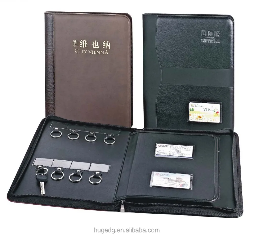 A4 leather key folder with zipper