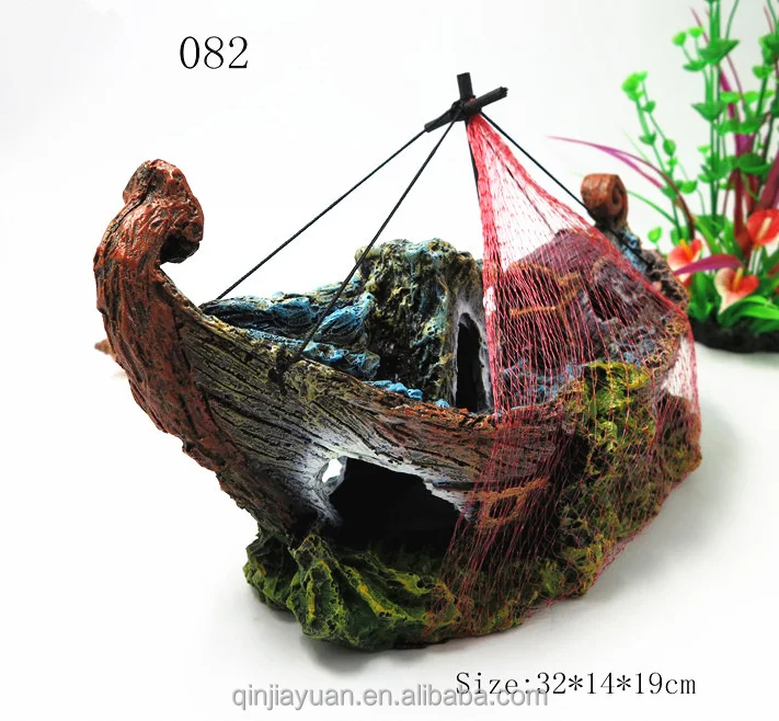 Hollow resin ship for fish and shrimps cave house of aquarium landscape decoration