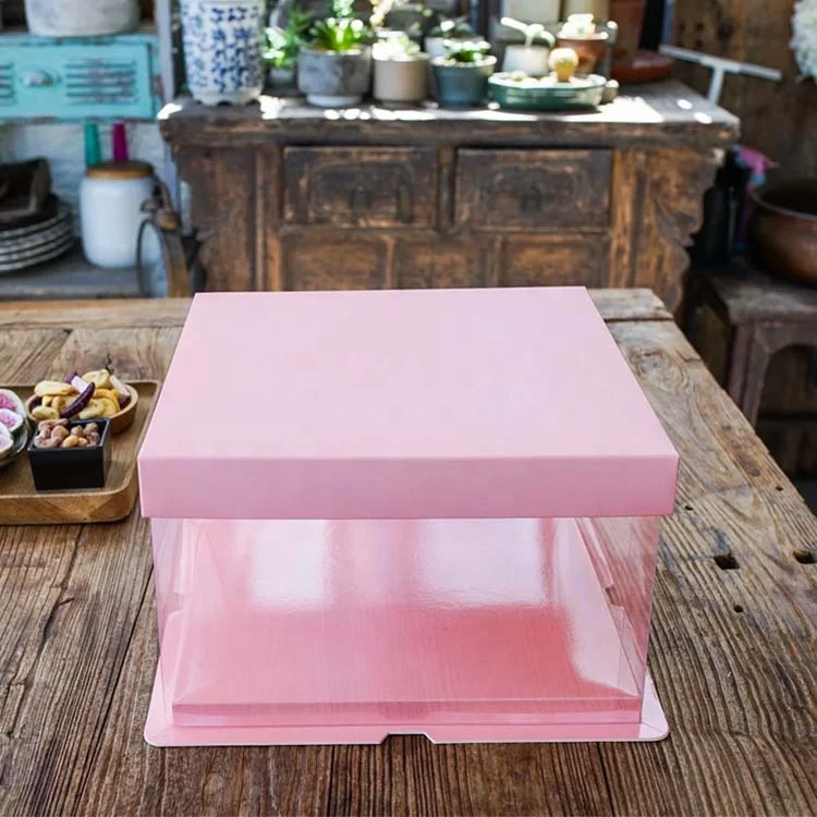 
Food Grade Custom Transparent PET Plastic Clear Decorative Wedding Square Cake Box with logo 