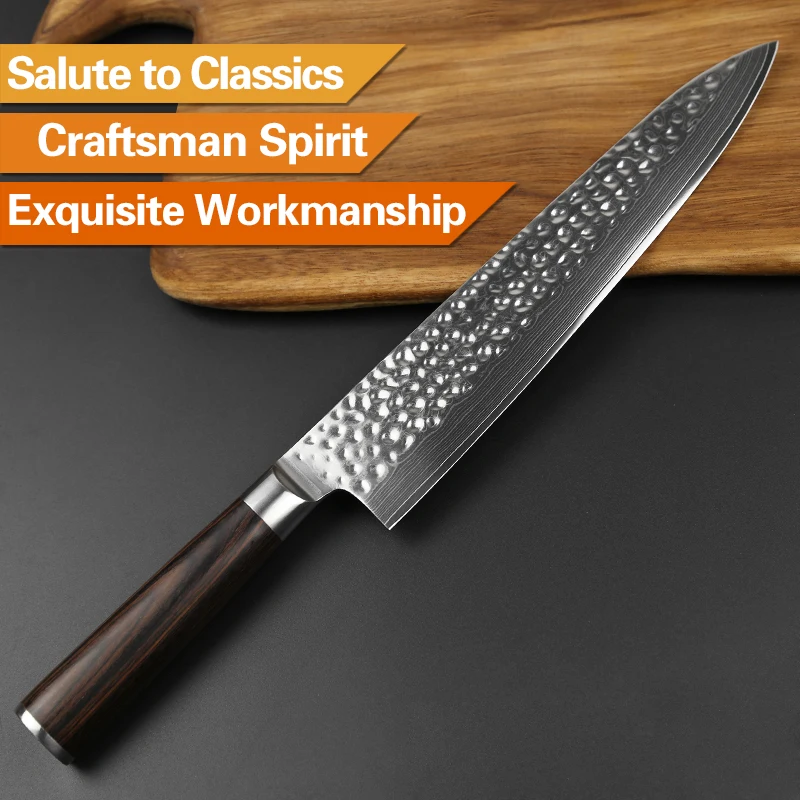 Professional Japanese Damascus Stainless Steel Kitchen Chef Knife 9 Inch Carbon Steel Pakka Wood Handle