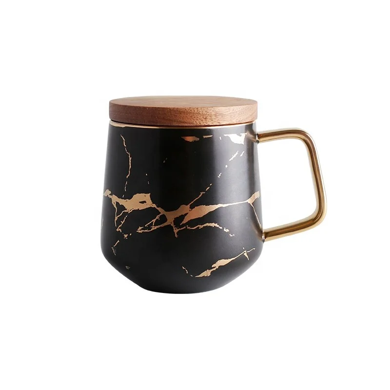 Royal decor gold rim fine quality tea coffee cup with wood saucer for hotel