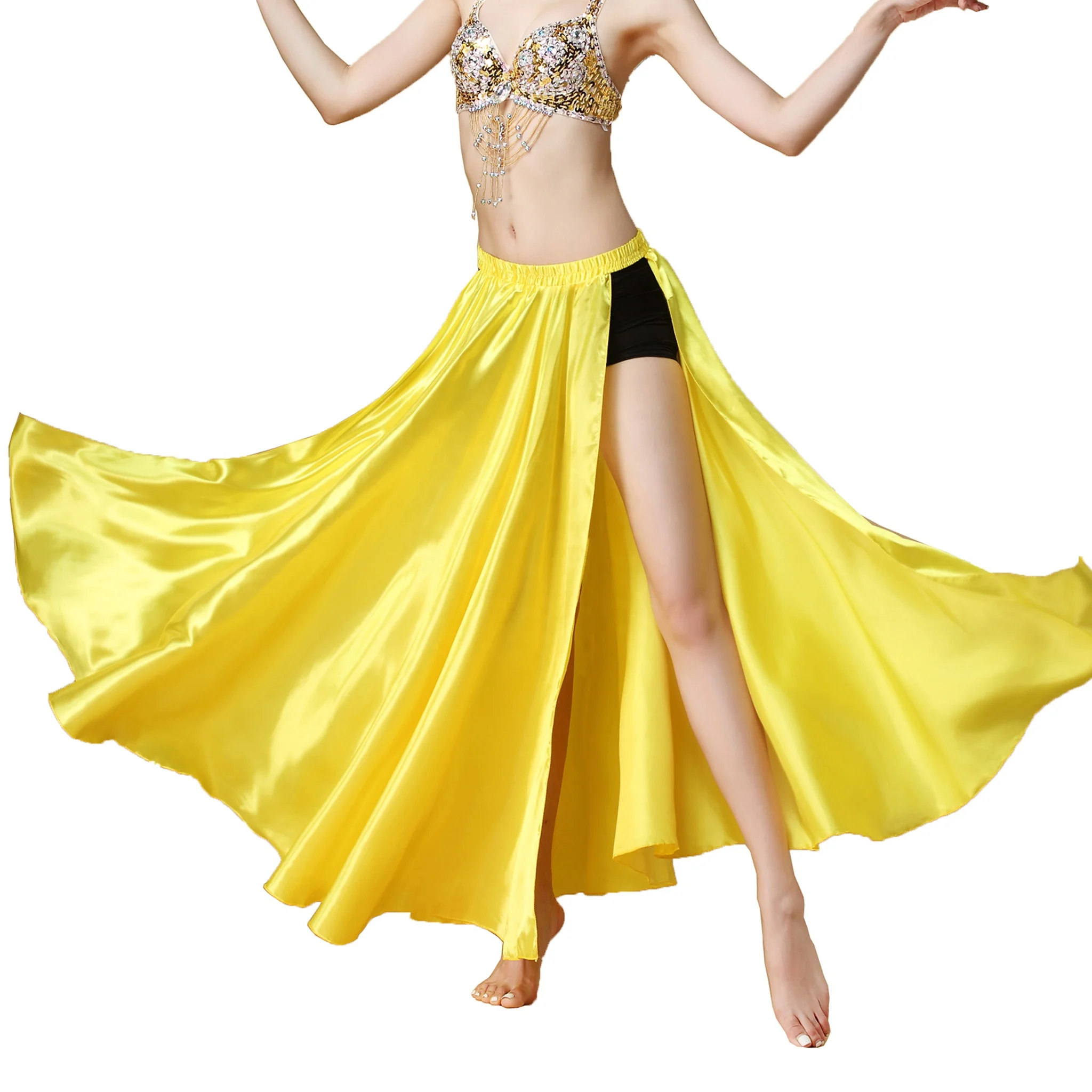 New Bestdance Belly Dance Tribal 2 Sides Slit Satin Skirt Tango Cha Cha Dancing Skirt Costume