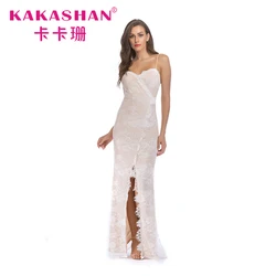 Modern women bulk sequin beaded sexy split maxi long dinner evening gown dress