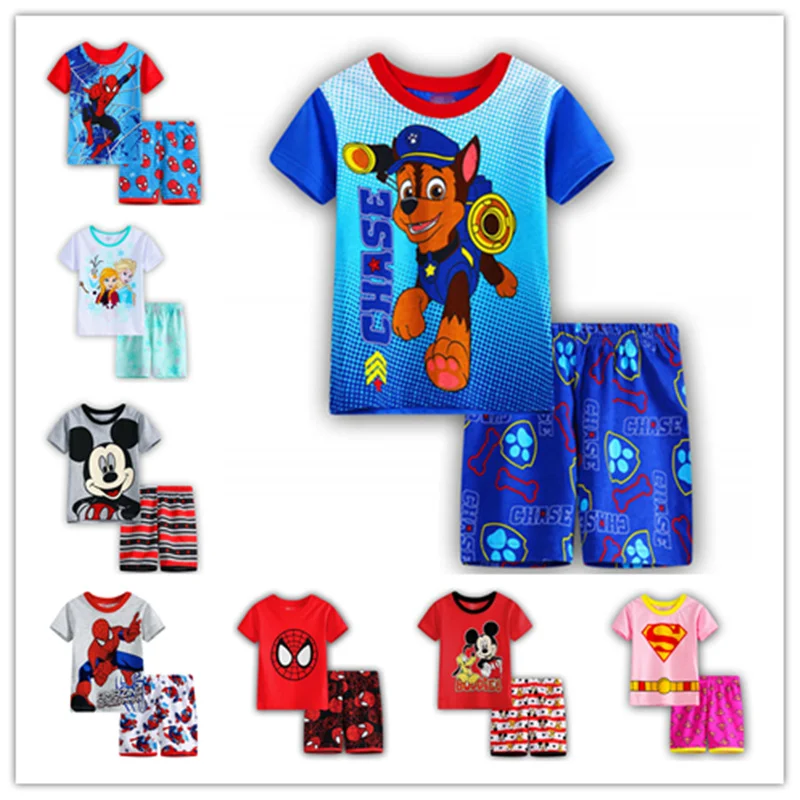 2016 summer new cotton girls short sleeve sets kids pajamas pijama infantil for boys children s