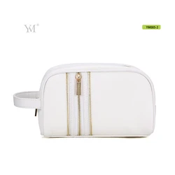 Fashion customized zipper pouch cosmetic bag white leather zip cosmetic make up pouch