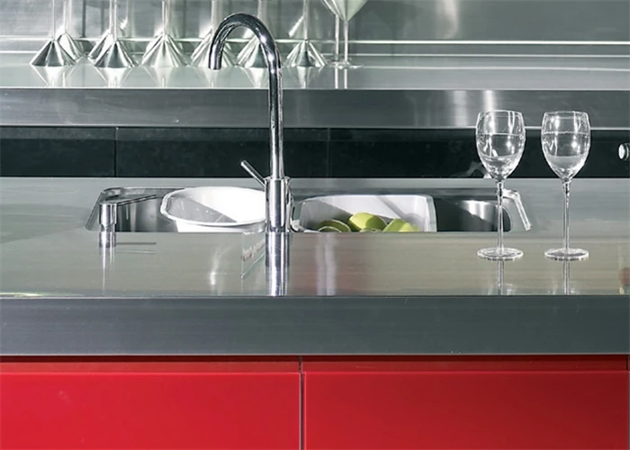Glossy red with black built-in color indian style kitchen design