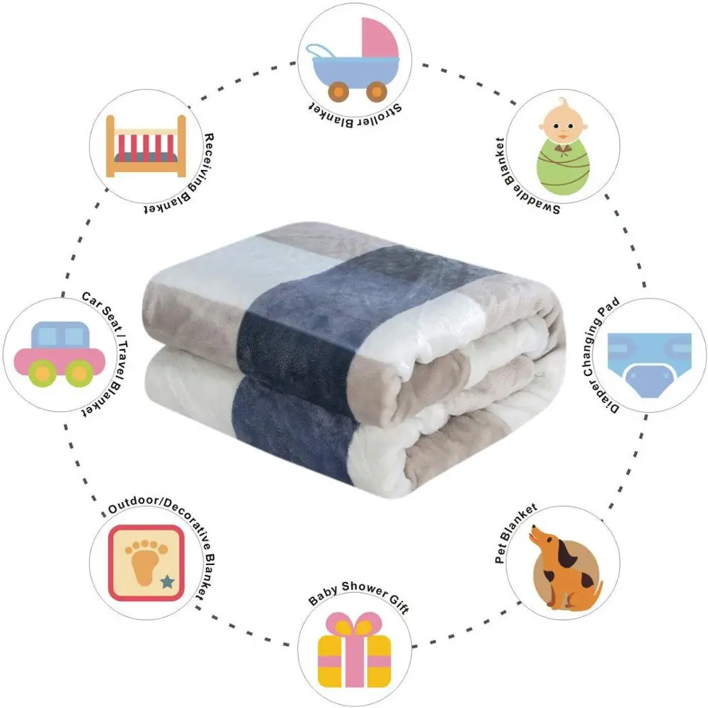 
2019 Hot Sale Thick and Warm Colourful Fleece Reversible Infant Baby Toddler Pet Blanket for Crib Stroller Travel Couch Bed 