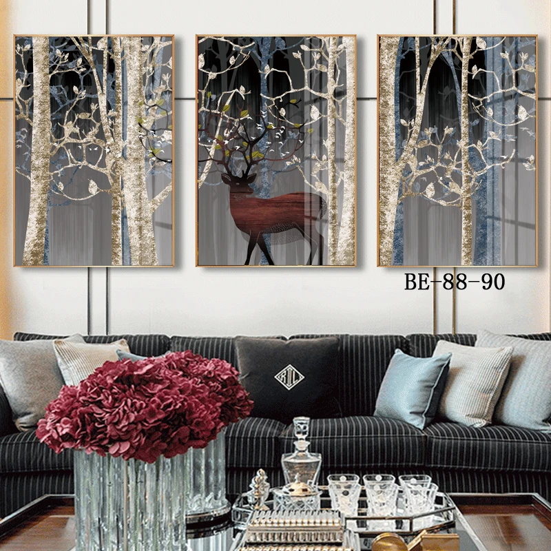 Elk Wall Art Animal Picture Canvas Print 3 Painting For Family Wall Decoration Deer In Forest Landscape Painting