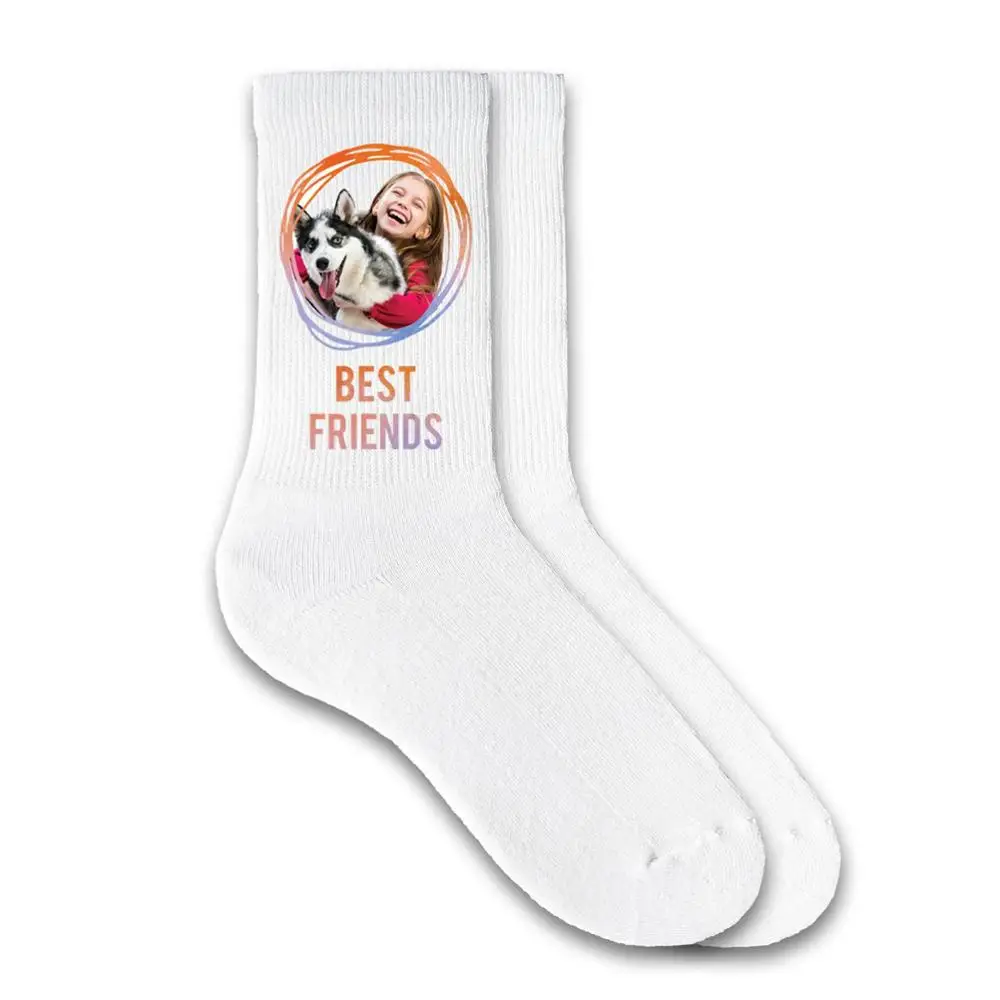 AJ 19120 Polyester Fashion Custom Animal Faces Photo Sublimation Printed White Tube Socks