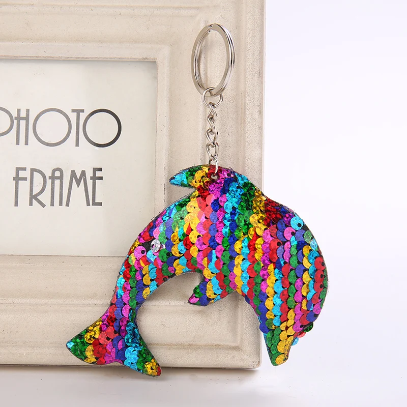 Dolphin Shaped  Sequins Key Chain Handbag Pendant Keyring Jewelry Gifts