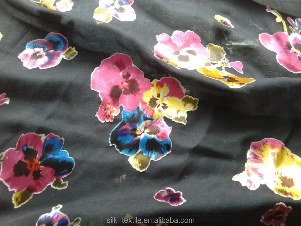 flower pattern silk rayon satin burn out fabric