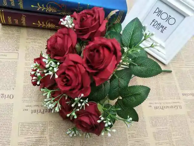 12 головок/1 букет шелковых роз цвета шампанского, букет невесты, Декоративные искусственные цветы