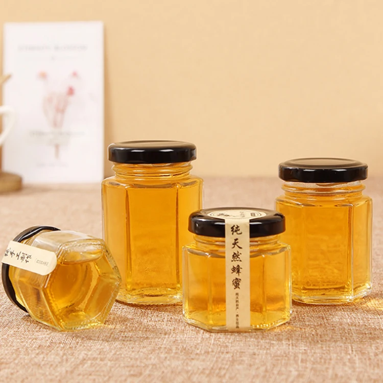 
Wholesale Clean Hex Shape Glass Jam Jar For Food Container With Screw Cap 
