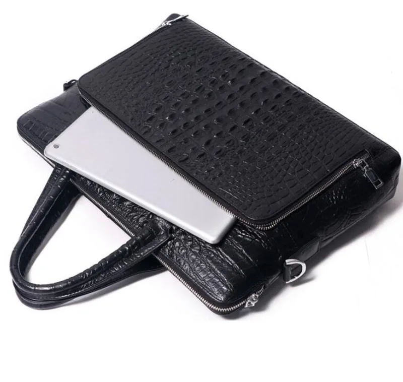 Dreamtop DTG537 hot sale cheap real leather briefcase laptop bag black crocodile grain leather office bag for men leather