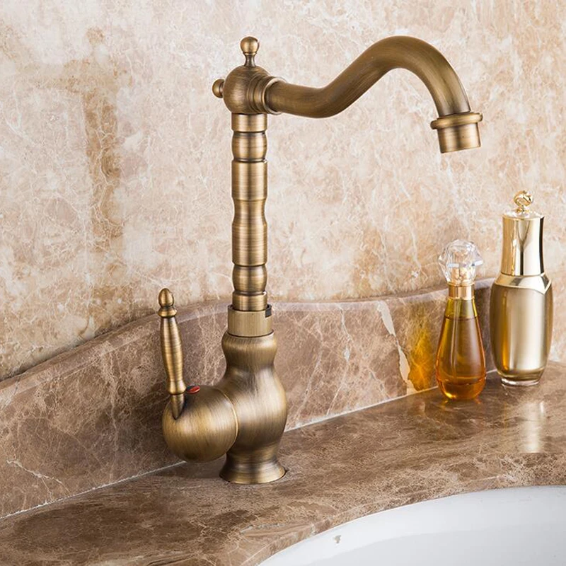 Bathroom Taps Antique Brass Mixer Tap Kitchen Sink Faucet with Hot&cold Water AF1030