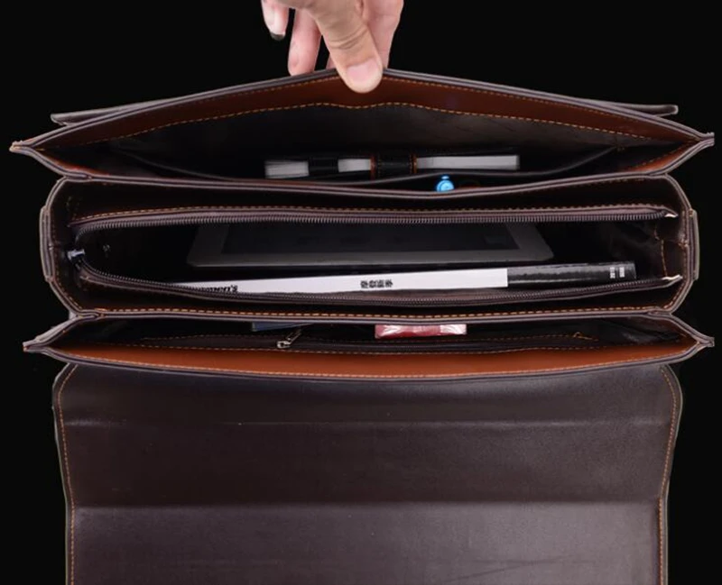 Dreamtop DTC399 brown PU fake leather laptop business bag mens briefcase combination locks made in China