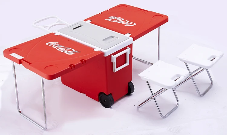 Plastic outdoor camping ice cooling boxes with table folded cooler box with stool cooler box picnic table