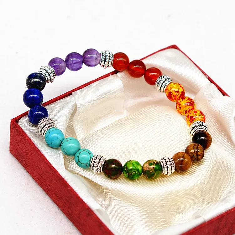 7 colors Nature Stone Tiger Eye Turquoise Amber Meditation Bead Elastic Bracelets For Girls
