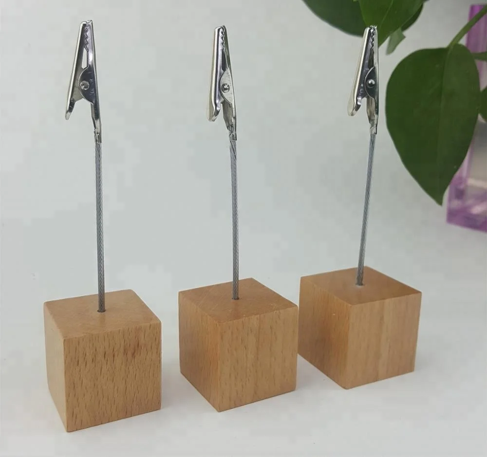 Wood Memo Clip Holders ,Photo Clip Holder Wooden Cube Stand Memo Clips
