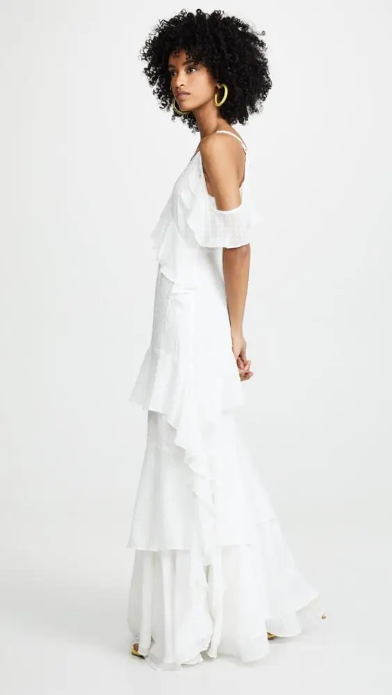 KY Ruffle trim Draped flutter sleeves Polka dot print Maxi V neck Adjustable dress summer dresses women elegant dresses 2023