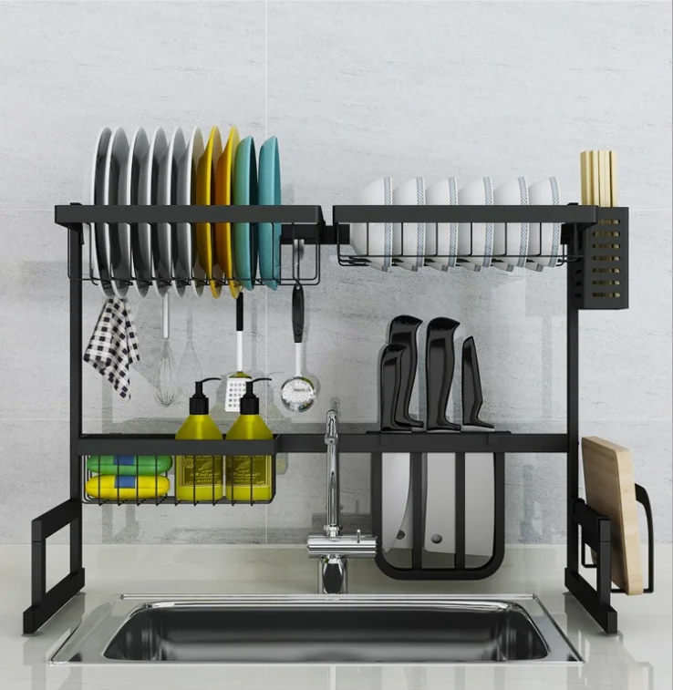 65cm 26inches Amazon Hot Sell High Quality Kitchen 2 Tier Stainless Steel Dish Draining Rack