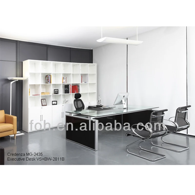 Современный супер люкс со стеклянным верхом Генеральный директор административные рабочие столы с большим белым шкафа (FOH-VS + BW-2811B)