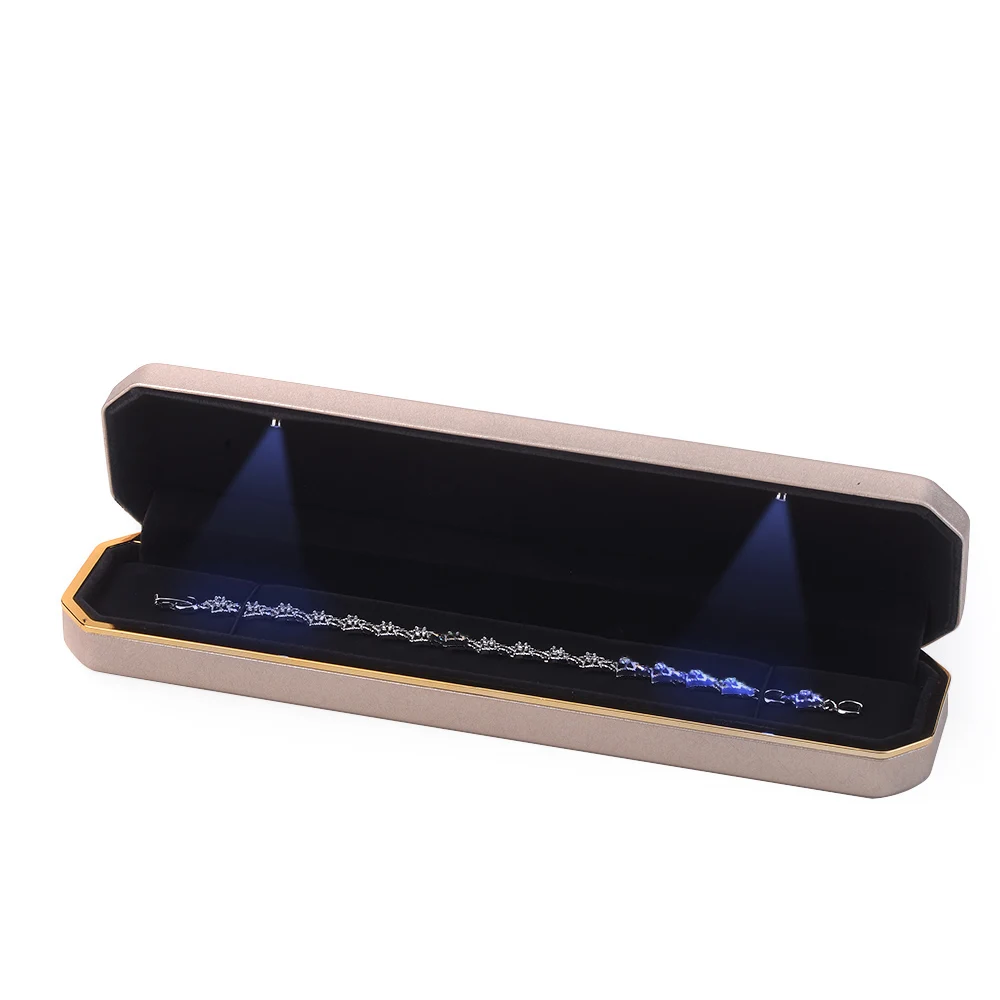 
Made In China Wholesale Manufactures PU Leather Bronze Color Ring Metal With Logo Printed Led Gift Packaging Custom Jewelry Box 