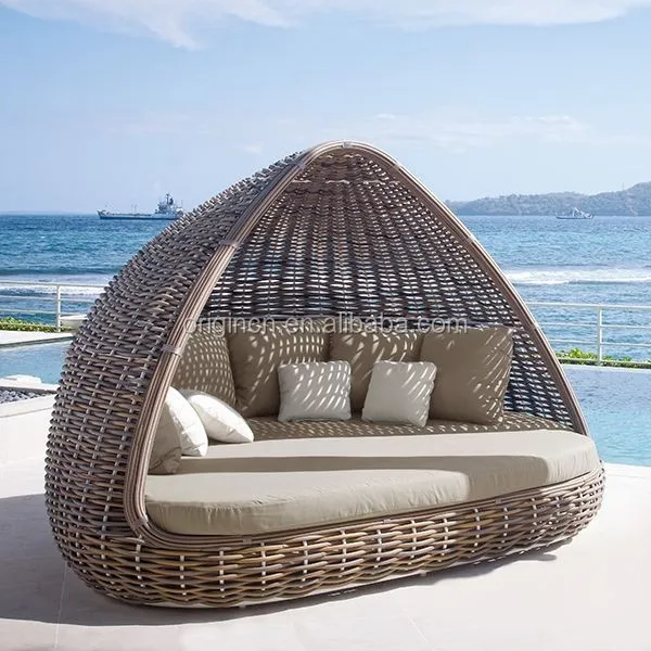 Home patio beach thick rattan material pyamidal cocoon shaped chair outdoor wicker daybed