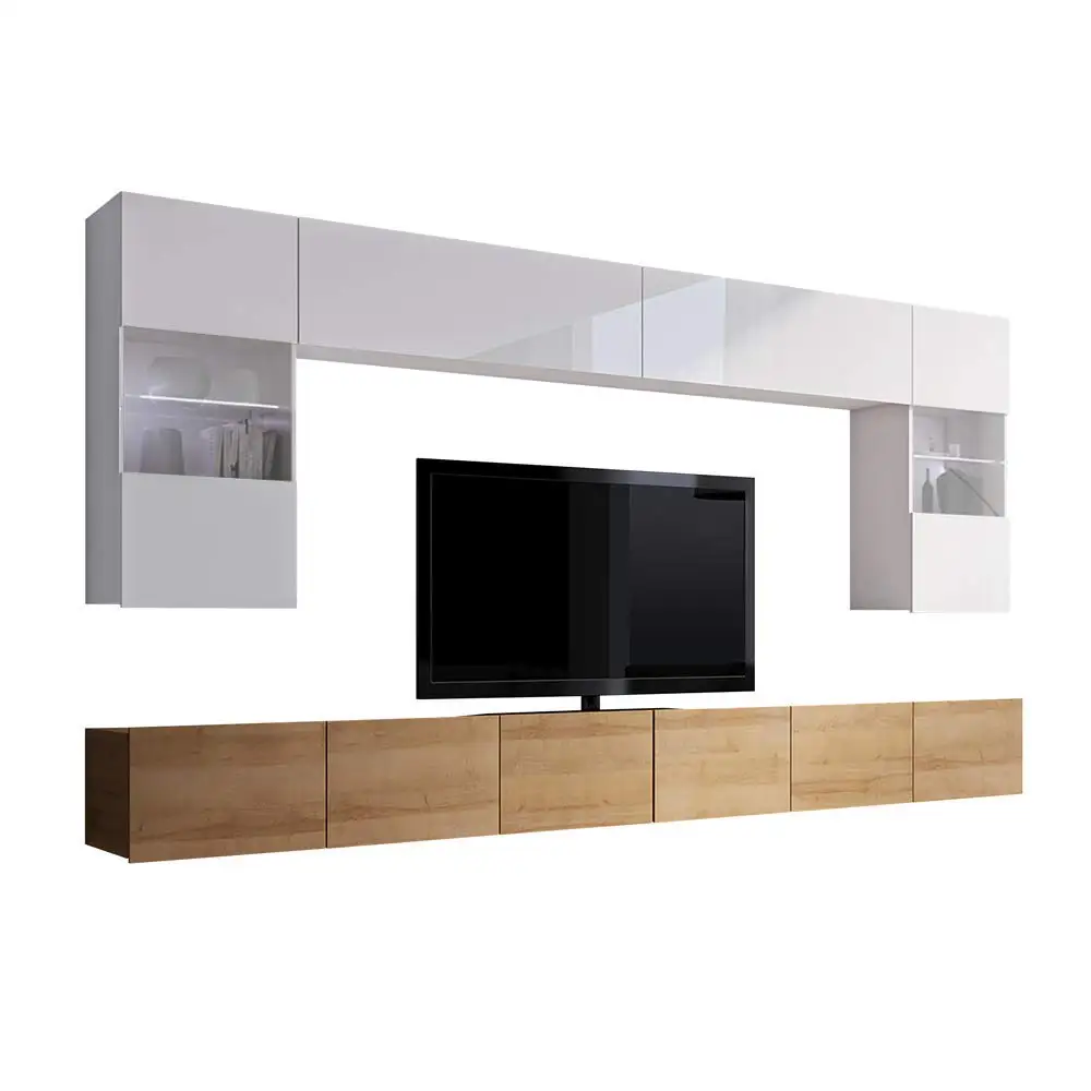 Hot sale high quality Floating Wall Mounted LED High Gloss UV TV Stand Set With Storage for Apartment