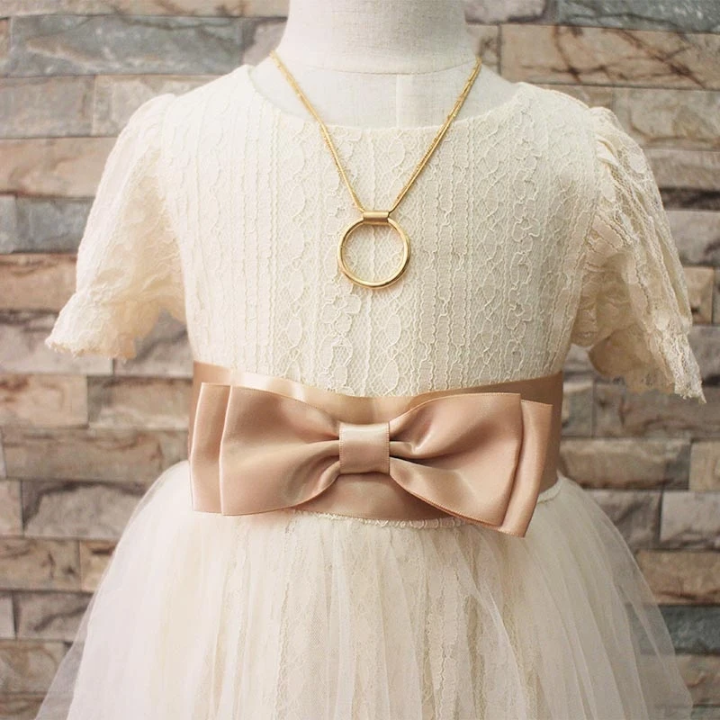 summer knee length white zipper girls bow princess fancy dress children kids clothing dress