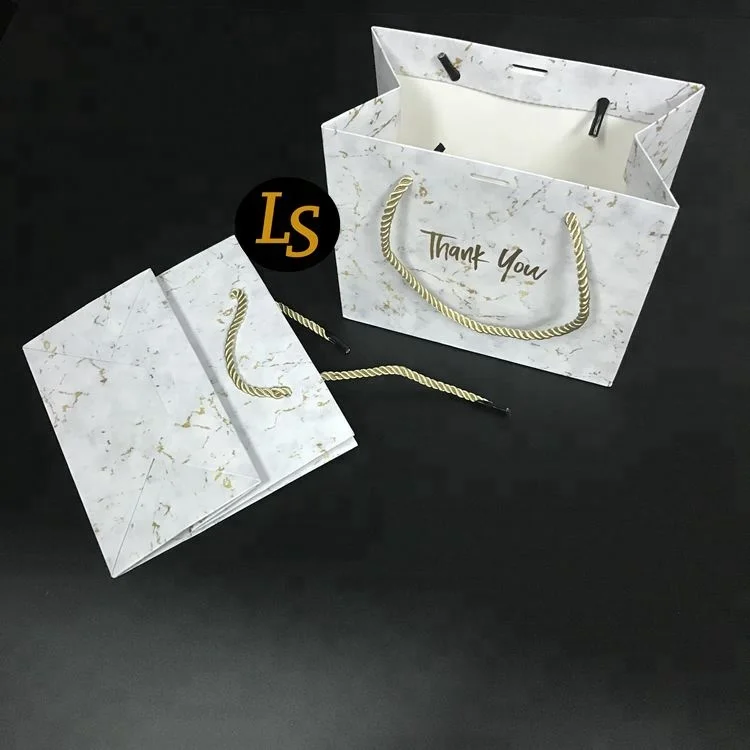 Free Sample Small Square Gold Marble Printing Gift Paper Bags