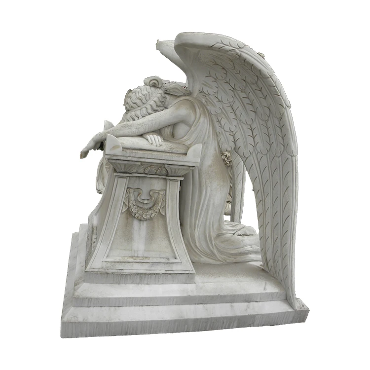 Outdoor Life size Natural White Stone Marble Sculpture Large Weeping Angel Statue Hells Angels