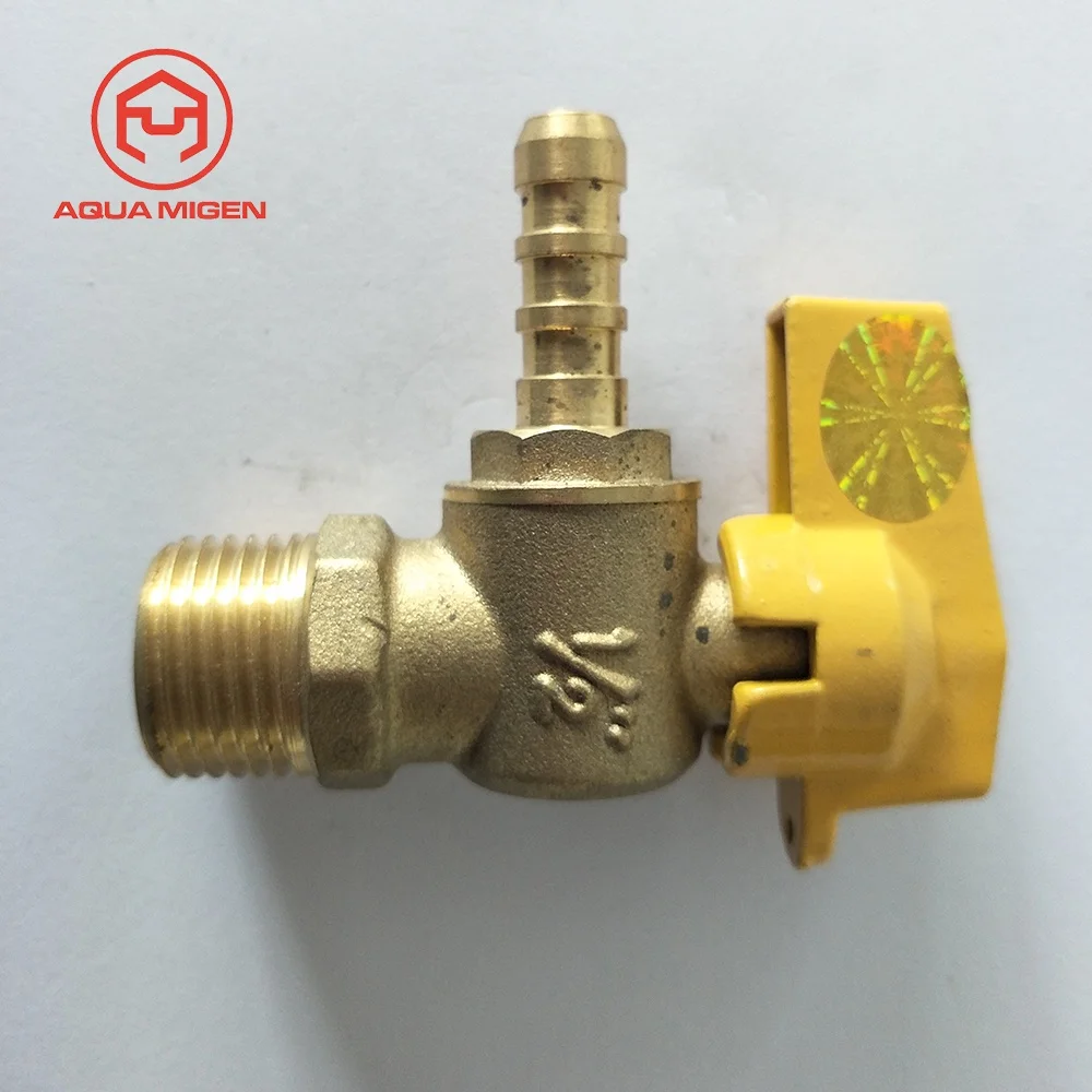 90 Degree CW617N Small Brass Angle Gas Ball Valve with Yellow Handle For Water Heater System