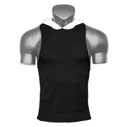 Новый стиль, жилет с капюшоном для тренажерного зала, мужские спортивные толстовки без рукавов