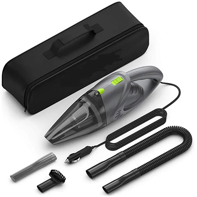 
Car Vacuum Cleaner 120W 4500 Pa DC 12 Volt Handheld Portable 1 Steel Washable Filter 2 Attachments Carry Bag 16 Foot Power Cord 