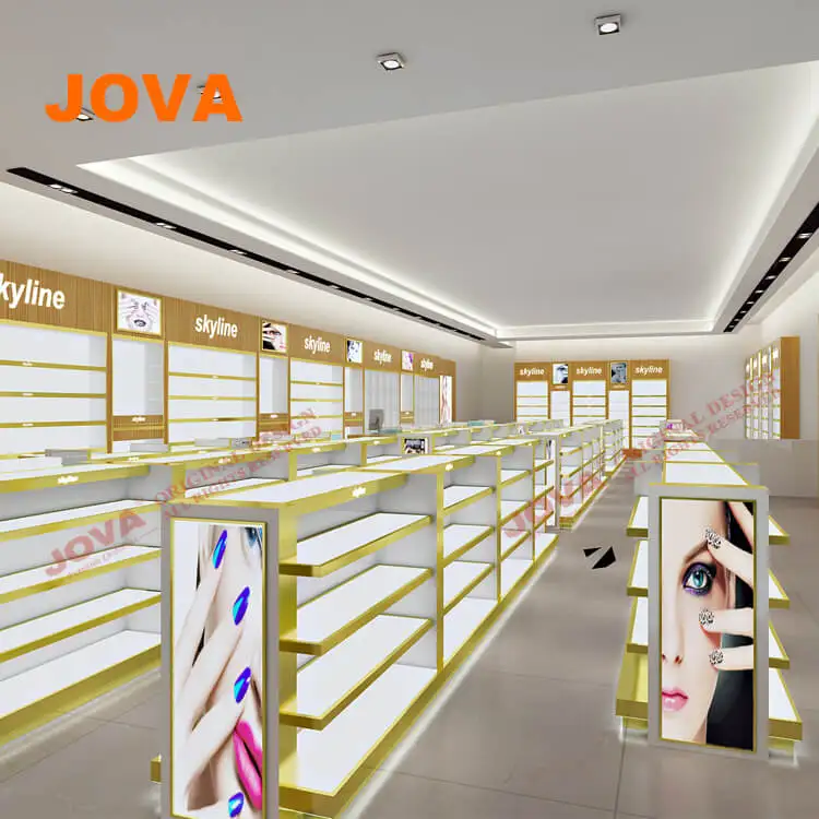 Wall Mounted Beauty Salon Display Shelves Cosmetic Counter Showcase  In Department Store
